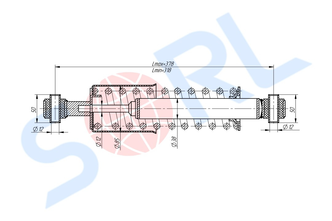 Амортизатор кабины пружинный 318/378, O/O, 12x50/12x50 MAN (CB0199)