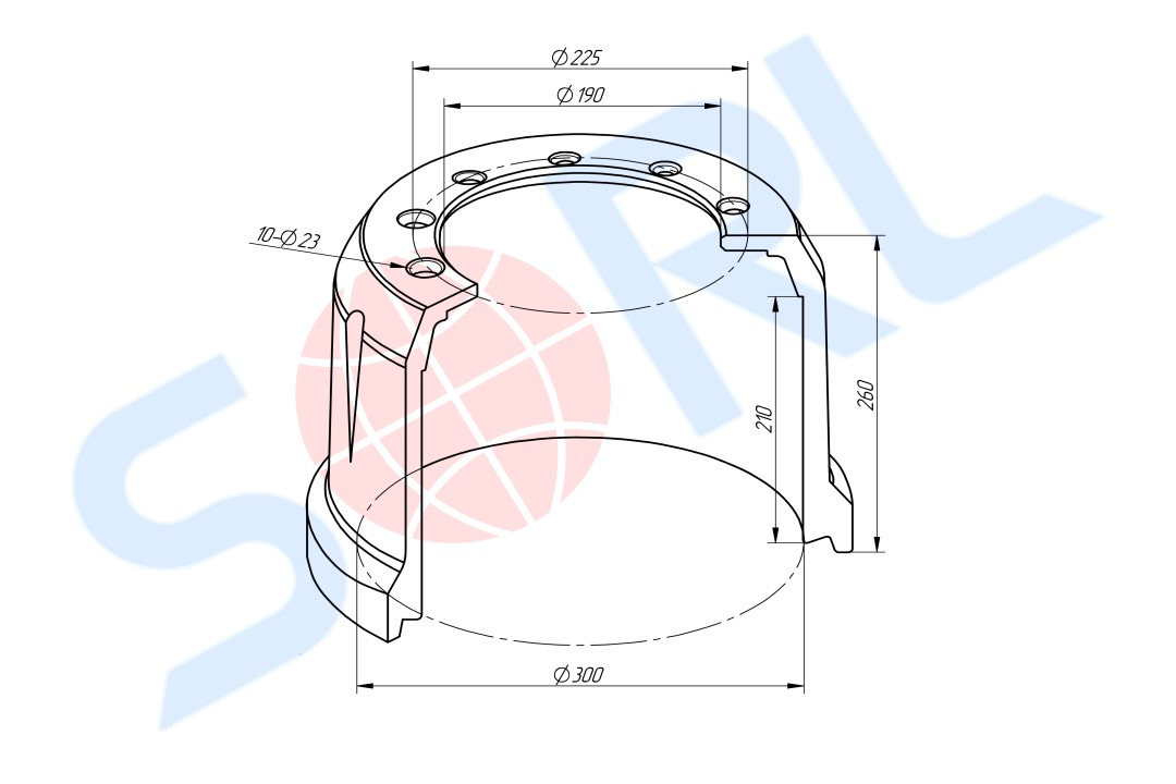 Барабан тормозной 300x200/209 H=260 d=190/225 n10x23 BPW (0310946060)