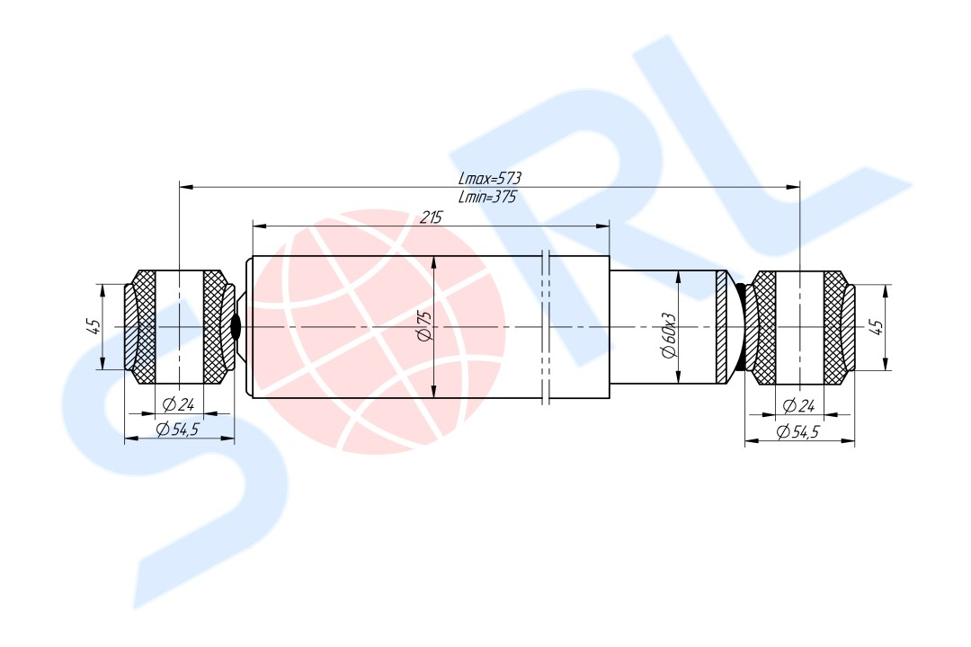 Амортизатор подвески для ГАЗ 3309, 3307, 198/375, O/O 24/24 (40.1.2905006)