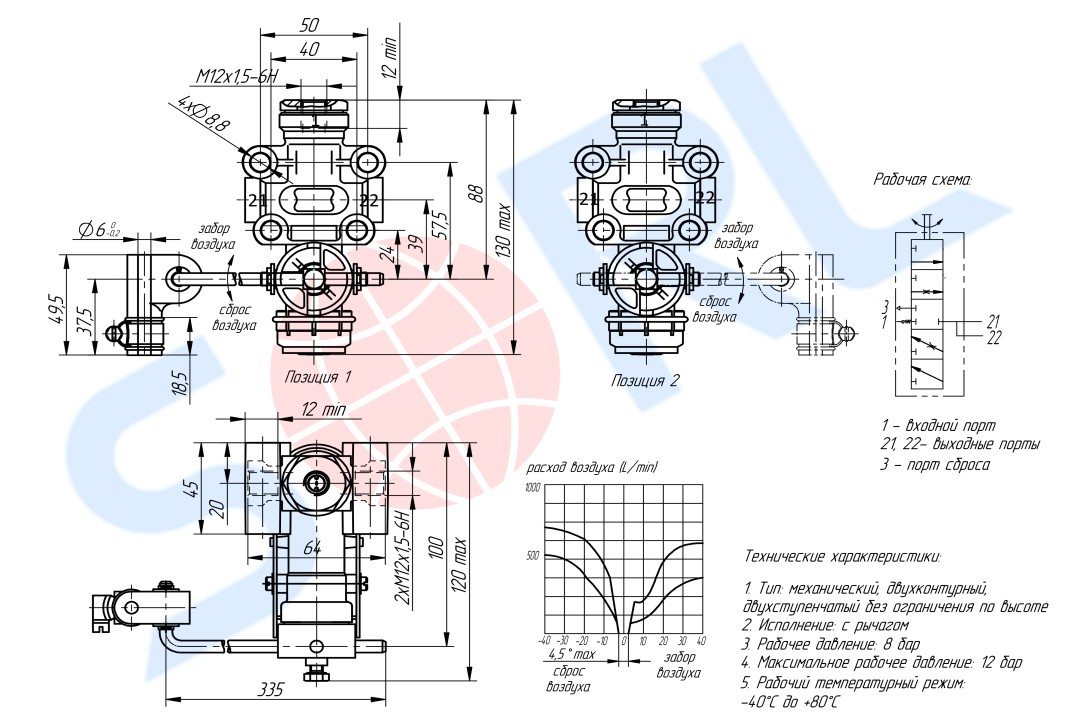 Кран уровня пола для КАМАЗ, Schmitz (4640060020)