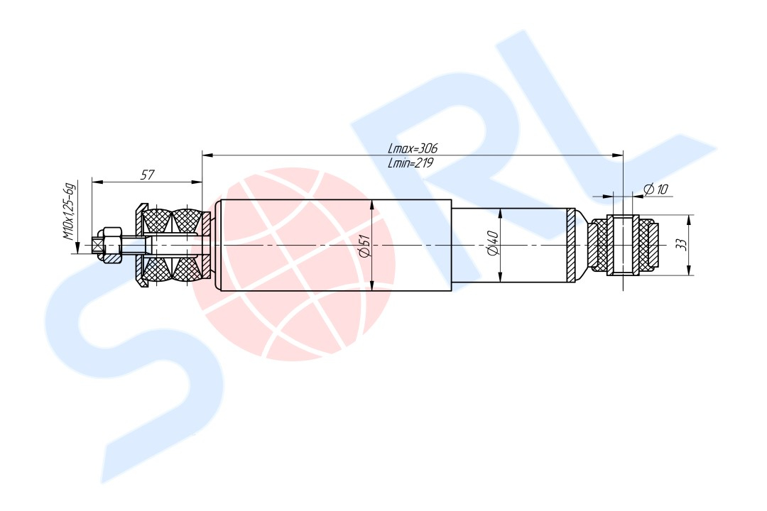Амортизатор кабины 219/306, I/O, 10x57/10x33 для КАМАЗ, МАЗ, ВАЗ (11290500553)